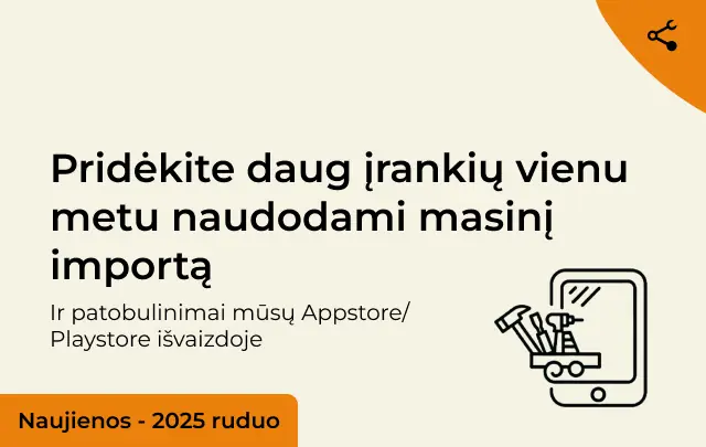 Pridėkite daug įrankių iš karto naudodami masinį importą